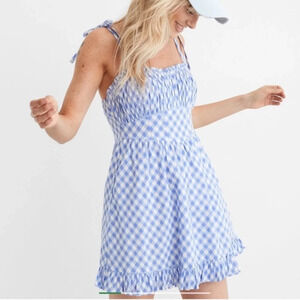 Aerie gingham check pattern corset milkmaid dress blue white 22359